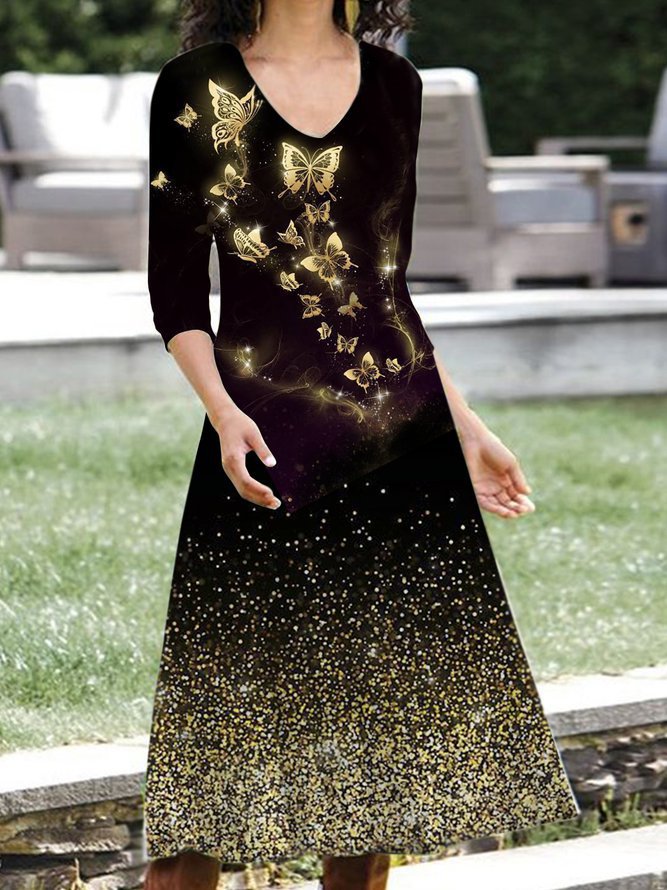 Dame Maxi-kjole med elegant sommerfugletryk Stilla