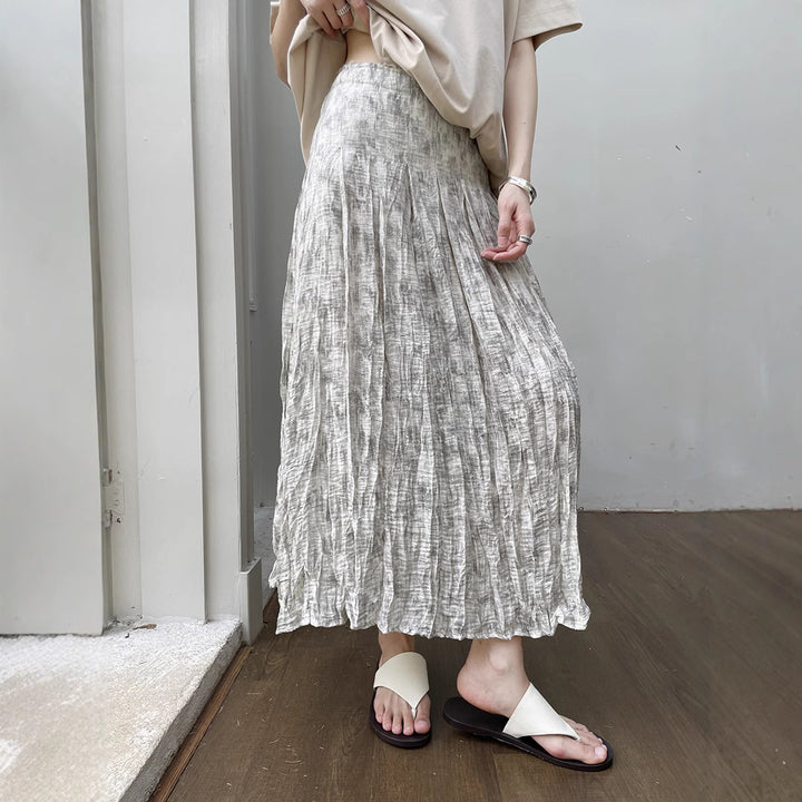 Dame elegant plisseret midi-nederdel med høj talje og afslappet snit Stilla