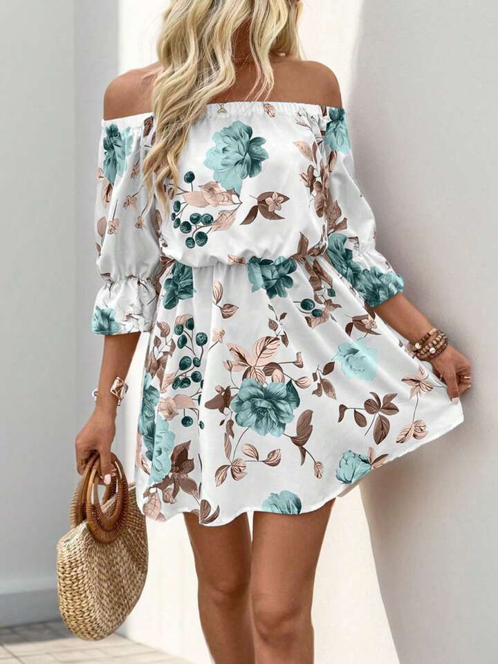 Off-Shoulder Floral Mini Kjole til Damer Stilla