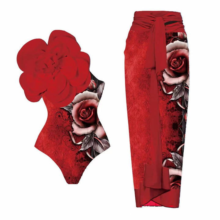 Dame Elegant One-Piece with Artistic Flower Decoration Skovae