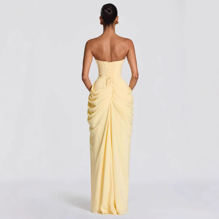 Dame Elegant Bandeau Aftenkjole med Rynk og Benlængde Skovae