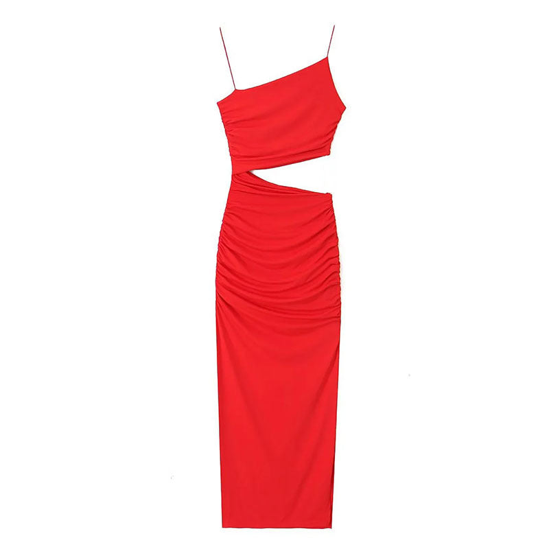 Kvinders elegante cut-out maxi kjole med asymmetrisk design og ruching Stilla