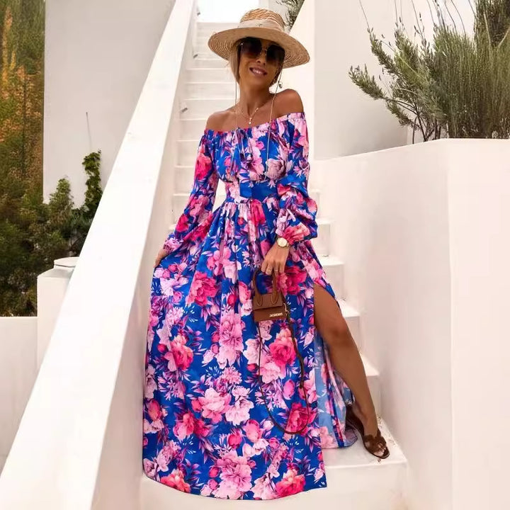 Dame Off-Shoulder Blomster Maxi Kjole med elegante Flæsedetaljer Stilla