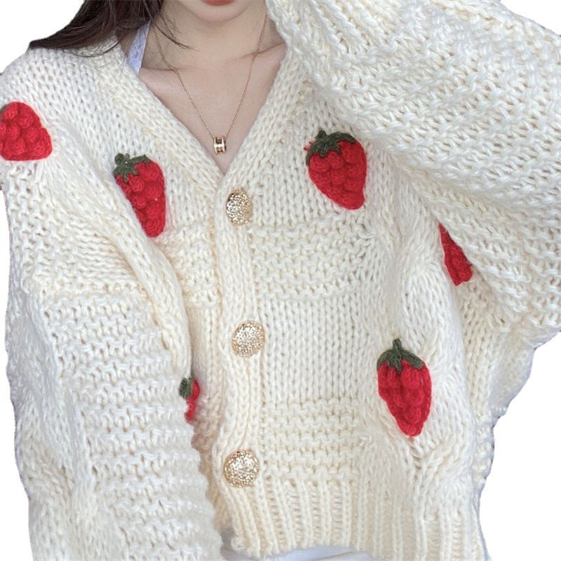 Femme Broderet Groft Strik-Cardigan Stilla