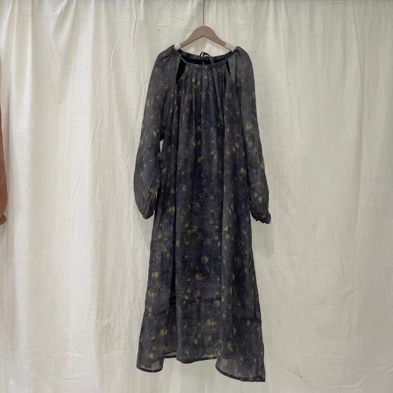 Femme Æterisk Floral Maxi-Kjole med Luftige Ærmer Stilla
