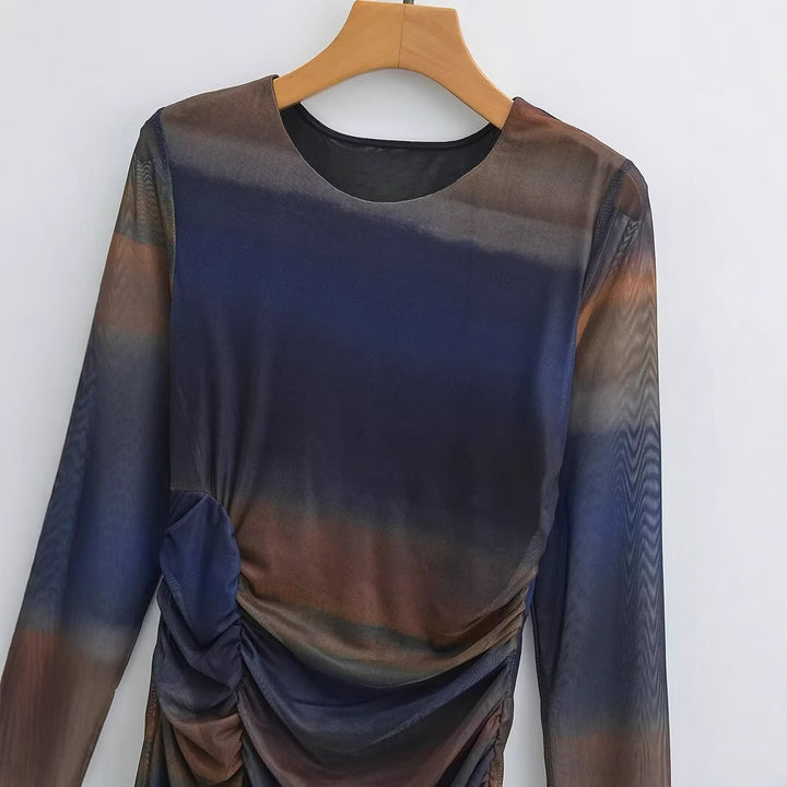 Damer Elegant V-hals kjole med raffineret draperingsdesign og lange ærmer Stila
