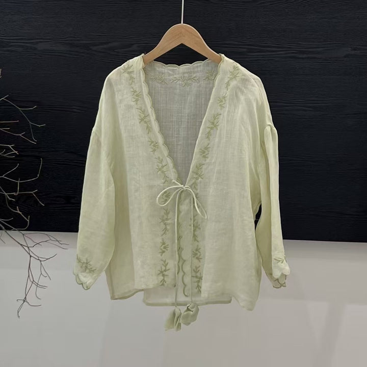Femme Letvægts Broderet Kimono Bluse Stilla