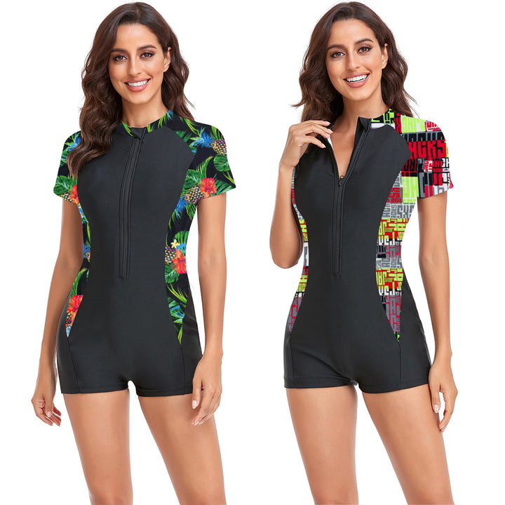 Dame Sporty Wetsuit med kort ærme og moderne blomsterdesign Stilla