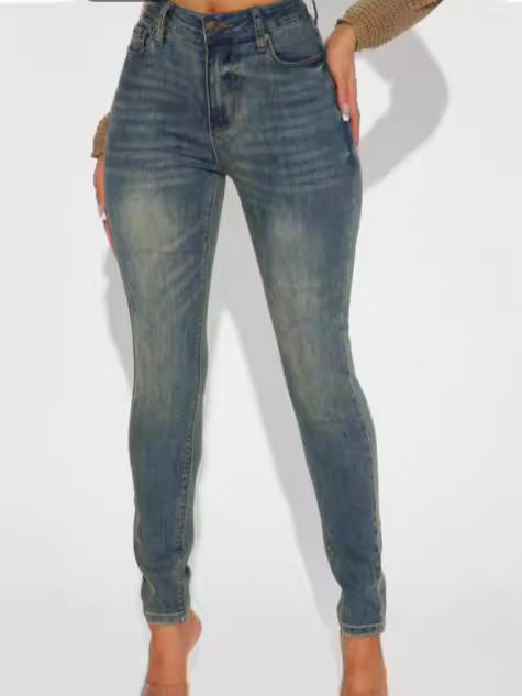 Dame Slim Fit Jeans i vintage-look med høj talje og elastisk materiale Stilla