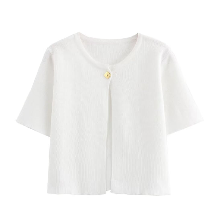 Dame Relaxed Fit Button-Up Cardigan med korte ærmer Stilla