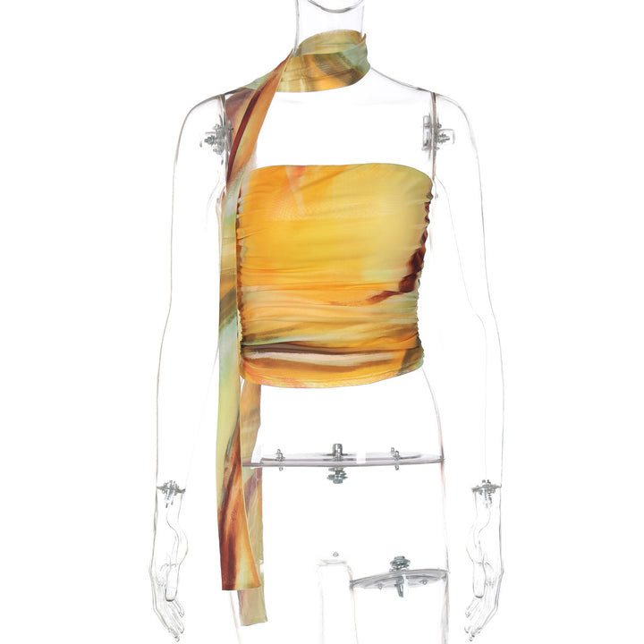 Dame Crop-Top med innovativt draperingsdesign og raffinerede flæsedetaljer Stilla