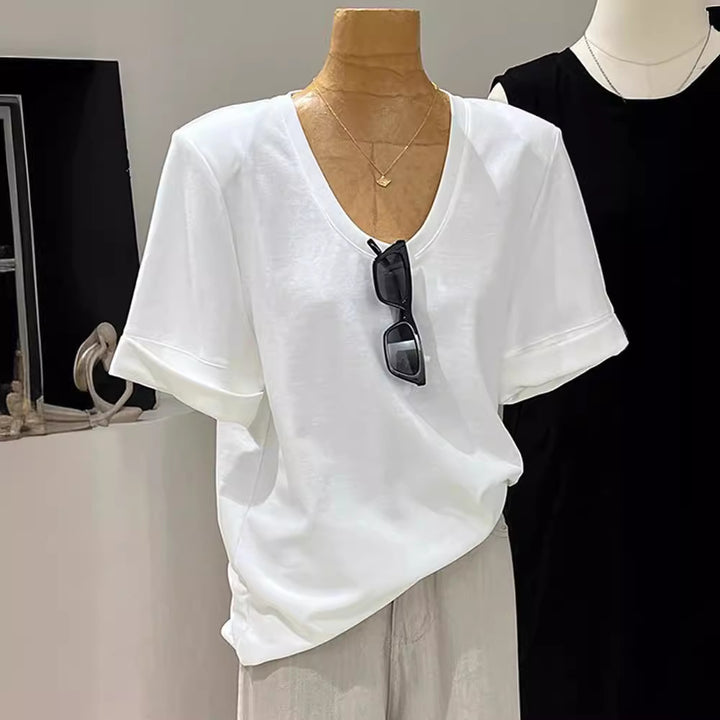 Dame V-udskæring Oversized T-shirt med oprullede ærme-detaljer Stilla