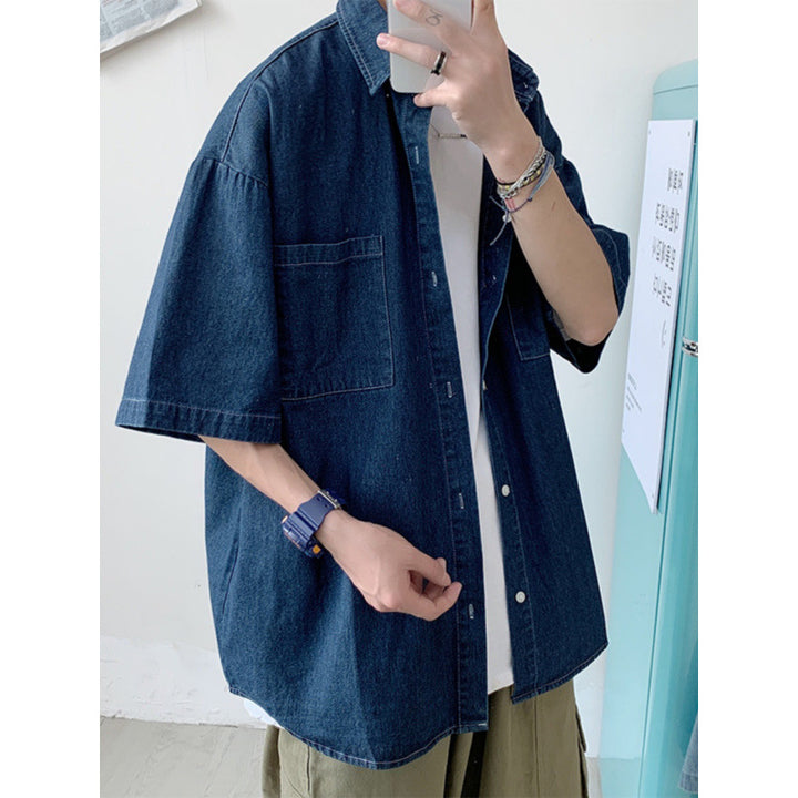 Herre Relaxed-Fit Korte ærmer Denim Skjorte Stilla