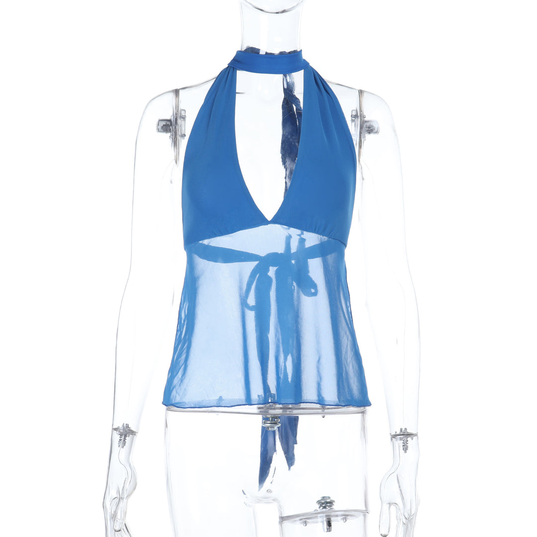 Dame Halterneck-top med transparent design Skovae