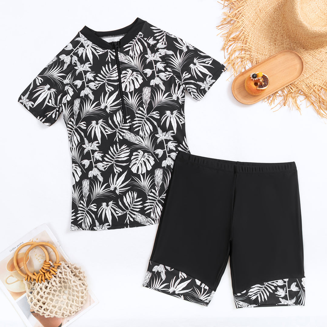 Dame Surfdragt med elegant plante mønster og praktiske shorts Stilla