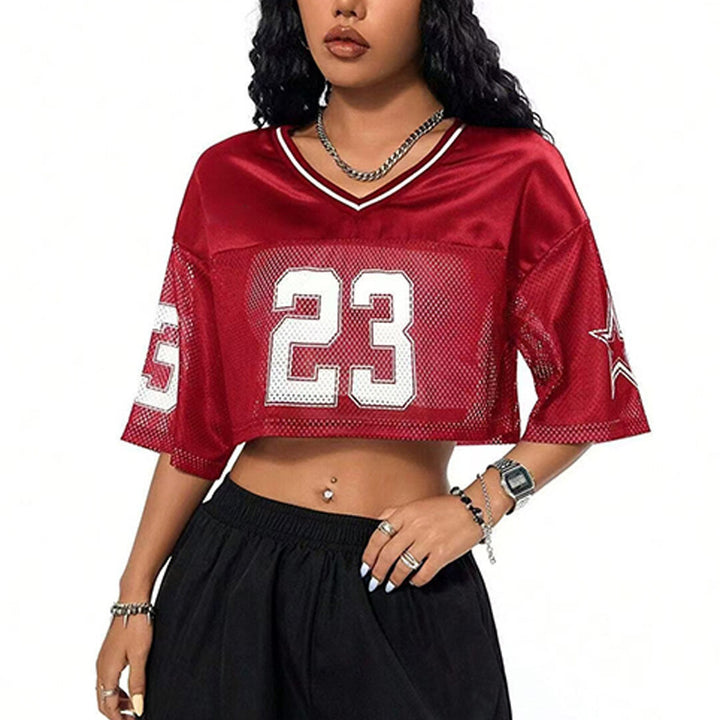 Dame sporty crop top lavet af åndbart mesh-materiale med nummer CD-Skovae