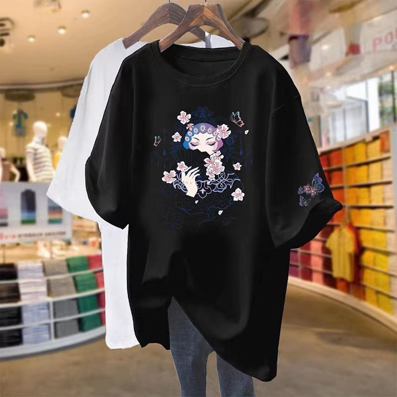 Dame T-shirt med kunstnerisk blomsterdesign og afslappet pasform Stilla