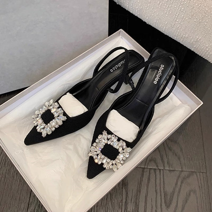Dame Elegant Spids-Tå Slingback-Hæle med Strass-Accenter Stilla
