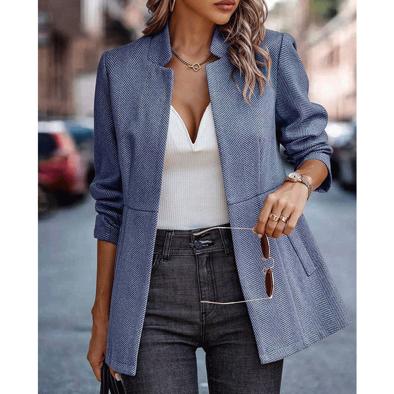Dame blazer i struktureret stof med moderne krave Stilla