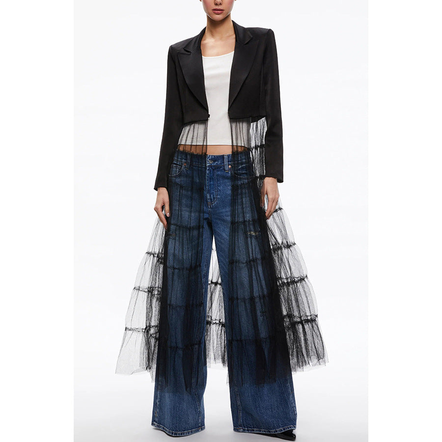 Dame Lang Blazer med voluminøs Tüllkant og elegant snit Stiila