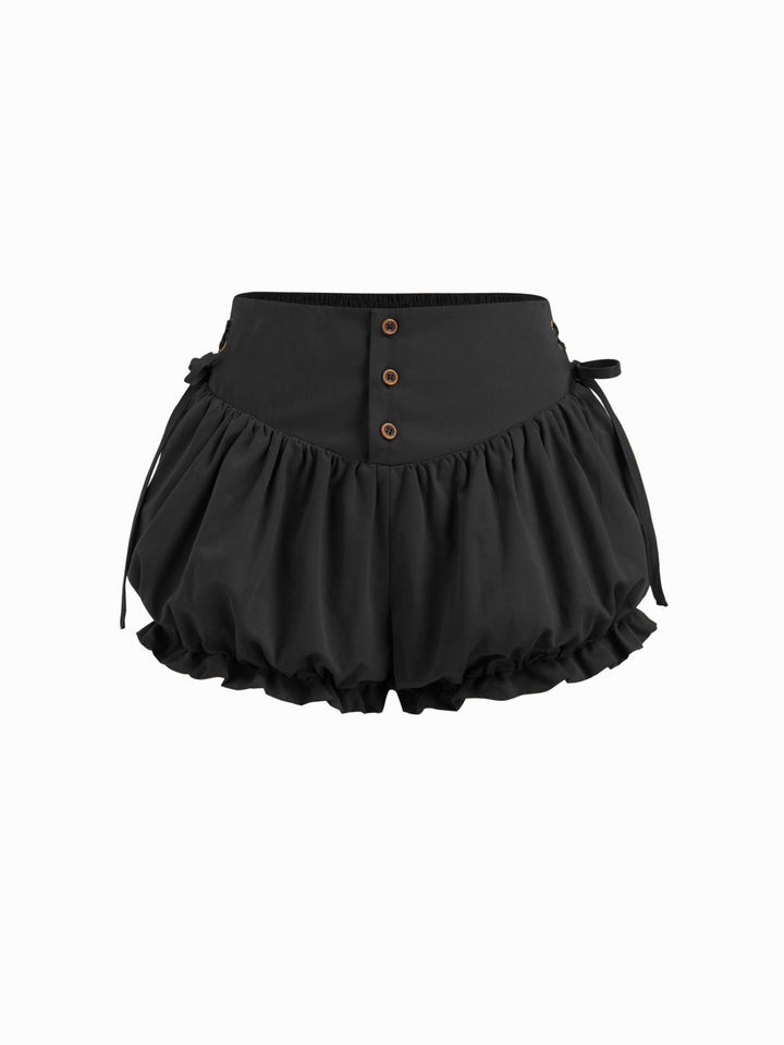 Dame mode volangshorts med højt talje og justerbare snore Skovae