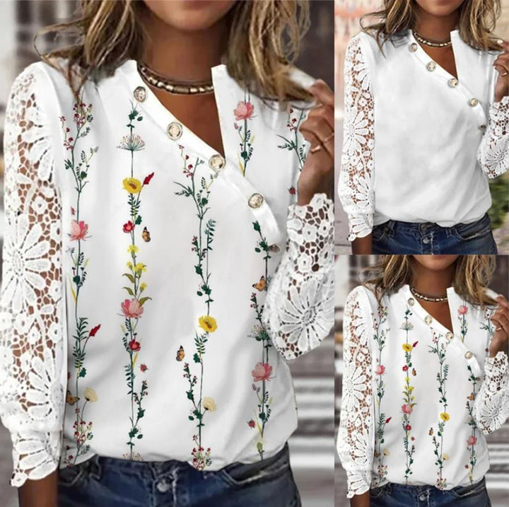 Dame elegant bluse med spidsærmer og knapdetaljer Stilla