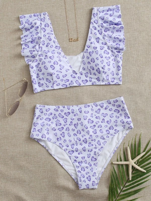 Dame bikini-sæt med elegante volangærmer og høj talje Stilla
