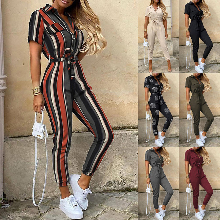 Dame elegant Utility-jumpsuit med knaplukning og taljerbar bindebælte Stilla