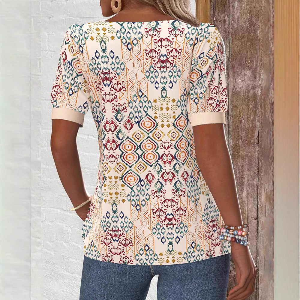 Dame Blusenshirt med struktureret grafikdesign og elegante knapdetaljer Stilla
