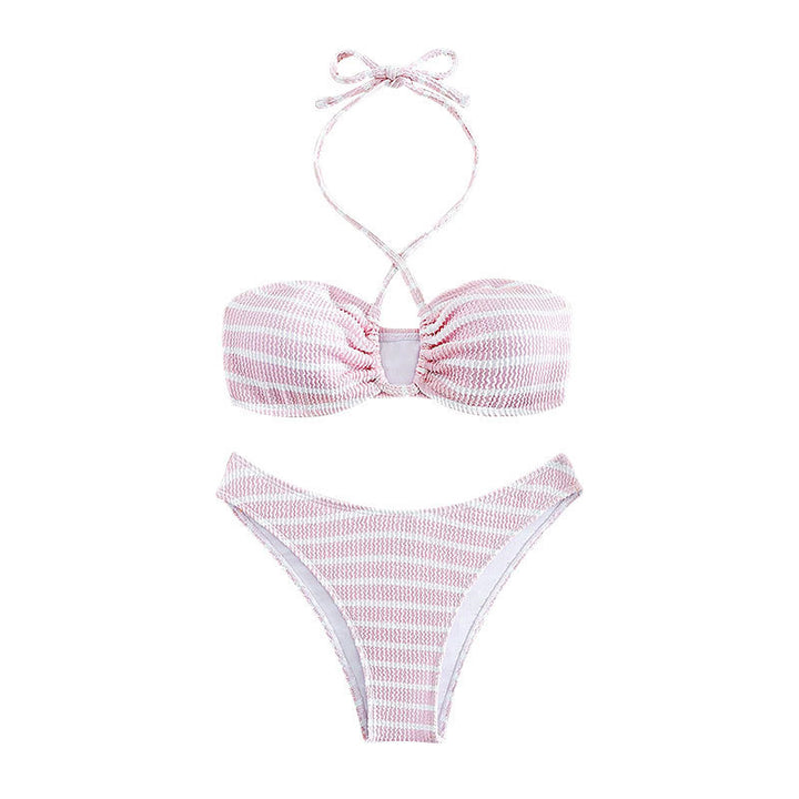 Dame bandeau-bikini med stilfuldt stribedesign Skovae