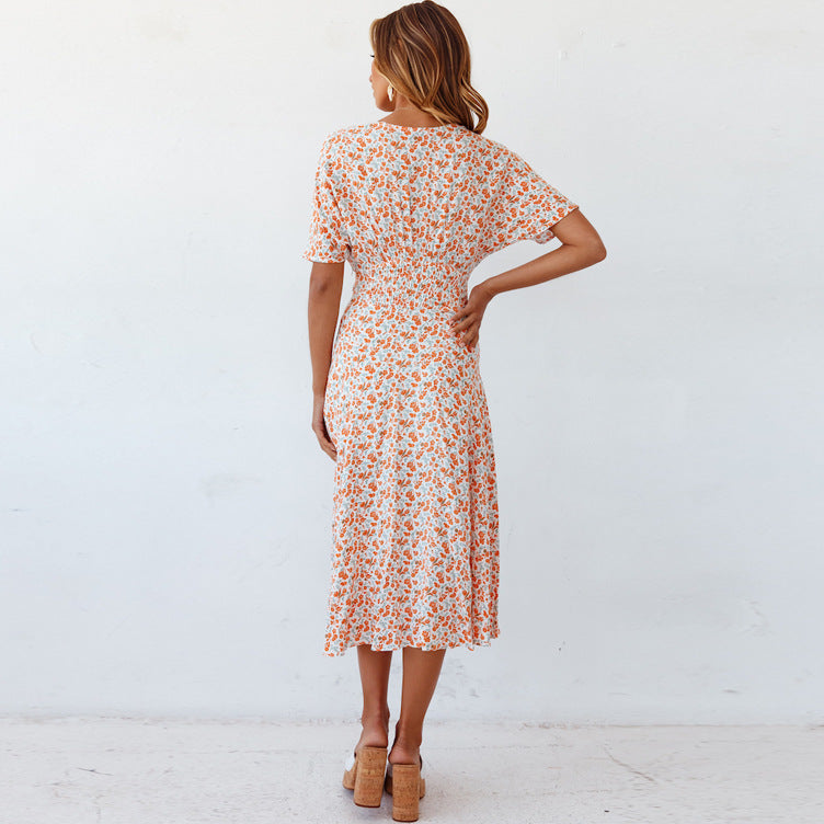 Dame Floral Wrap Maxi Kjole med Flæsekant Stilla