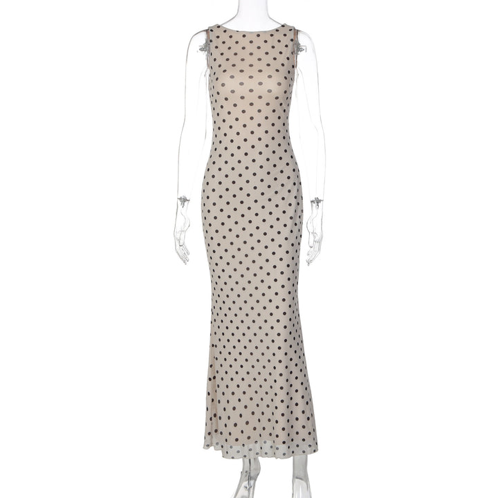Dame Elegant Maxi Kjole med Prikkedesign og Figurtilpasset Snit Skovae