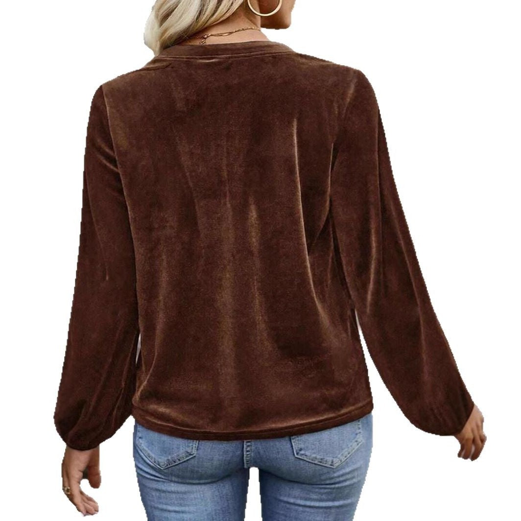 Dame elegant veloursbluse med knapliste Stilla