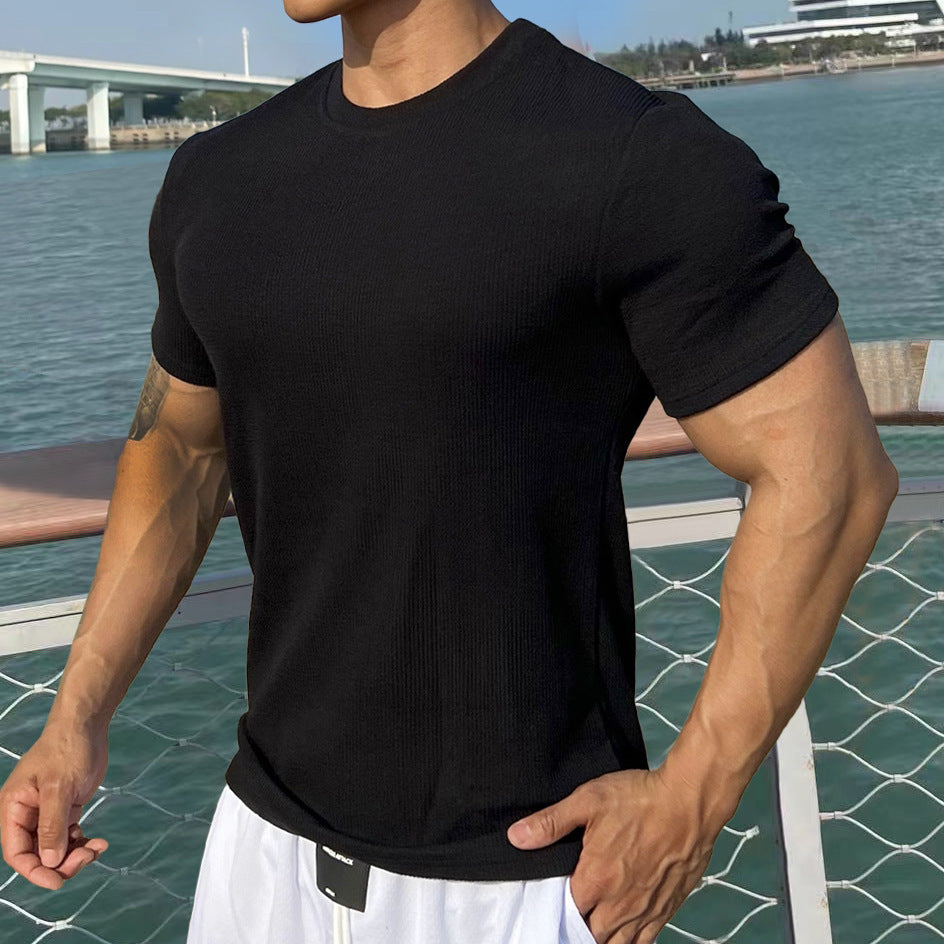 Herrer Sportslig Kortærmet Rib-T-Shirt med kropsnær pasform Stilla