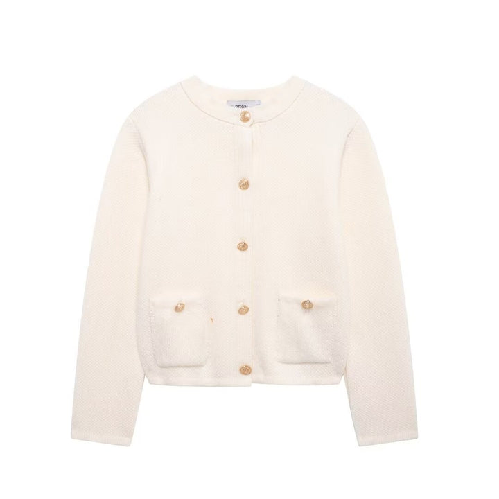 Dame struktureret Button-Up Cardigan med frontlommer Stilla