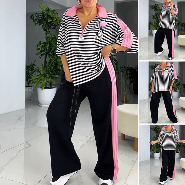 Kvinders fritidsæt med stribet top og komfortable joggers Stilla