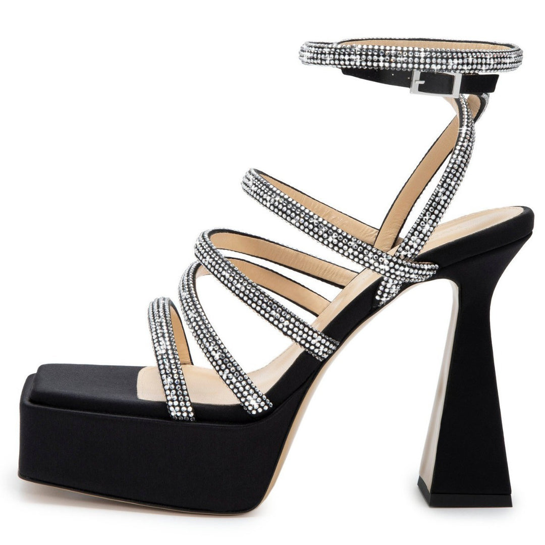 Dame Chunky Højhælede Strop Sandaler med Rhinestones Stilla