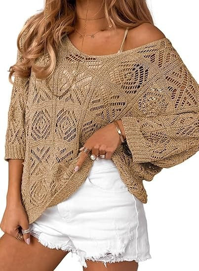 Dame strikpullover med åbent skulderdesign Stilla