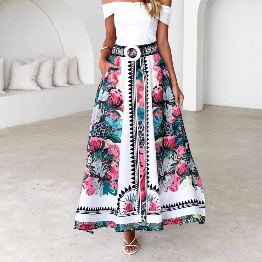 Dame maxi nederdel med blomsterprint Skovae