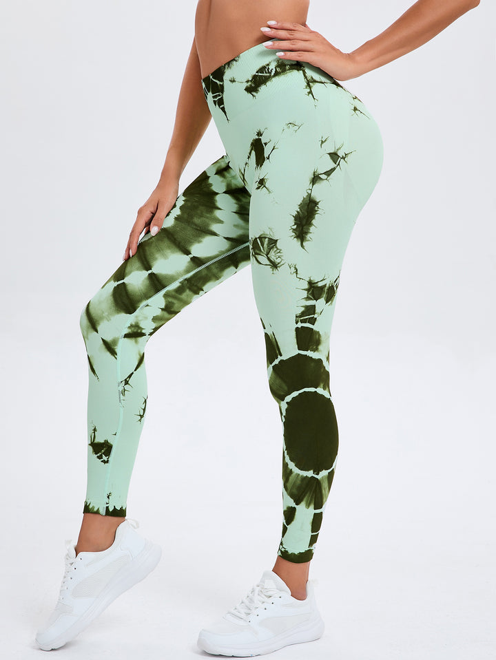 Dame sportleggings med moderne tie-dye mønster og høj talje Stilla