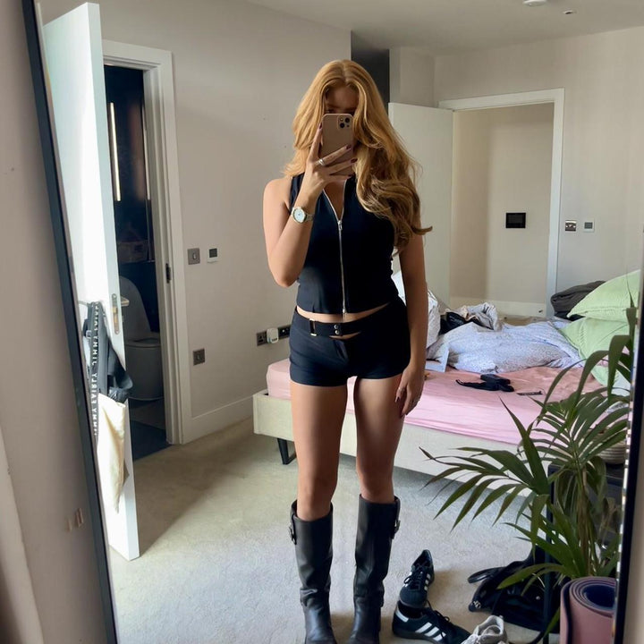 Dame figursyet Cropped-Top med lynlås og matchende shorts Stilla