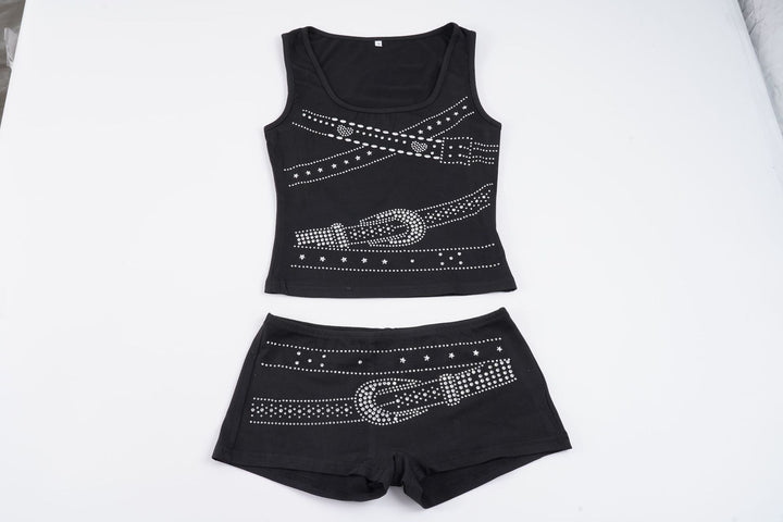 Dame ærmeløs top med strålende rhinestone-design Skovae