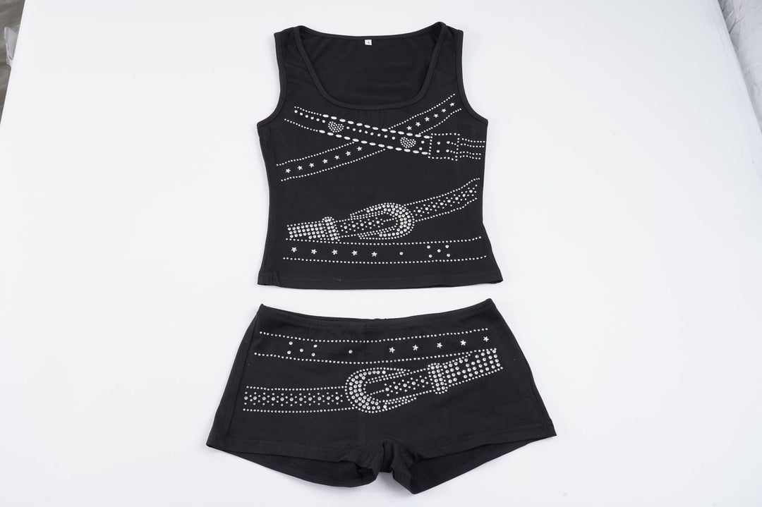 Damen ärmelloses Top mit Glitzer-Design und U-Ausschnitt Skovae