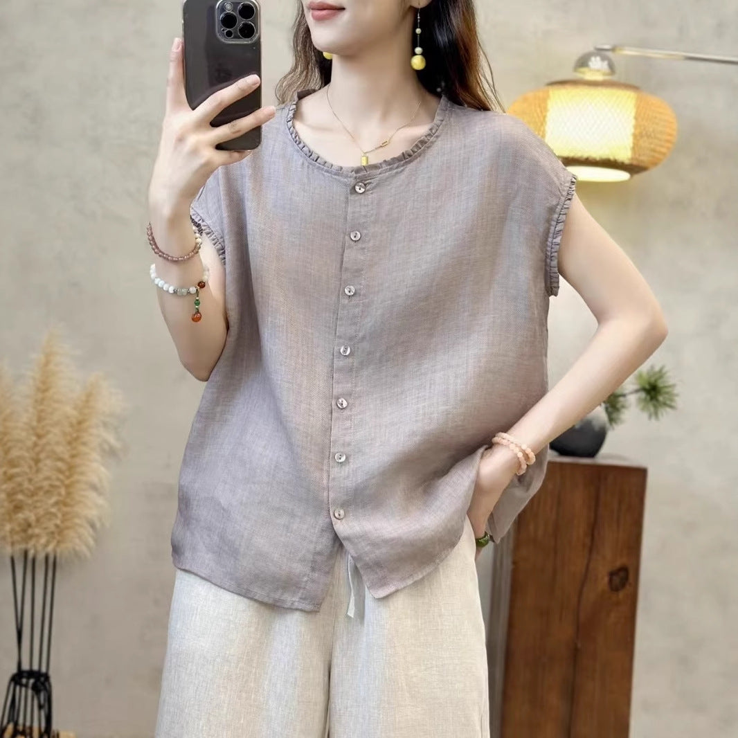 Dame Relaxed Fit Button-Up Korte ærmer Bluse Stilla