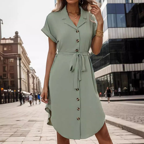 Dame Button-Up kjole med bindebånd Stilla