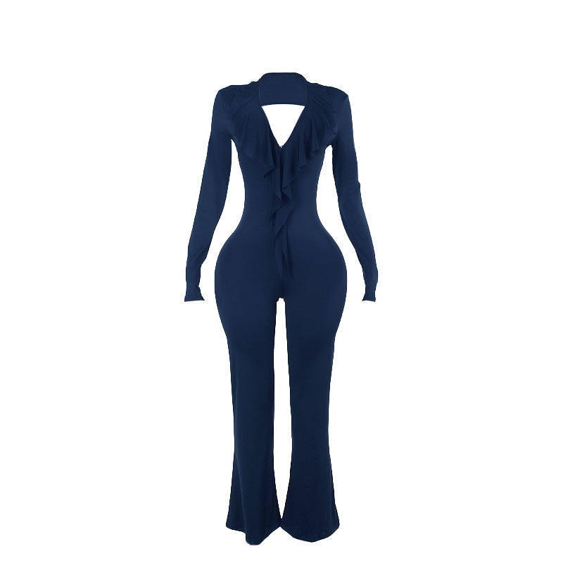 Dame trendy jumpsuit med åben ryg og let stof Skovae