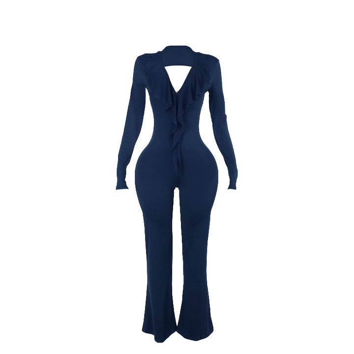 Dame trendy jumpsuit med åben ryg og let stof Skovae