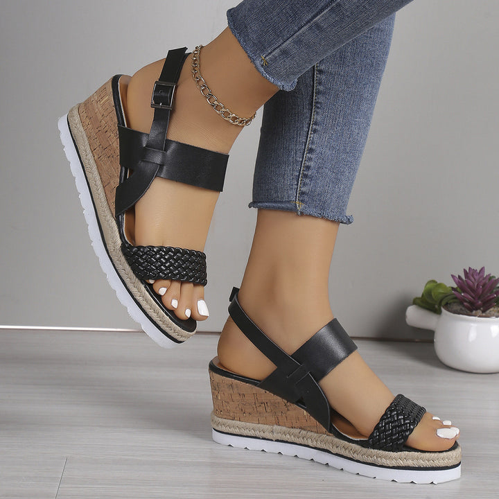 Dame Wedge-sandaler med flettet overmateriale og komfortabel korkhæl Stilla