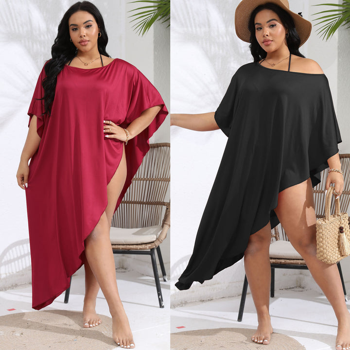 Dame strand tunika med asymmetrisk snit og elegant schlange mønster Stilla