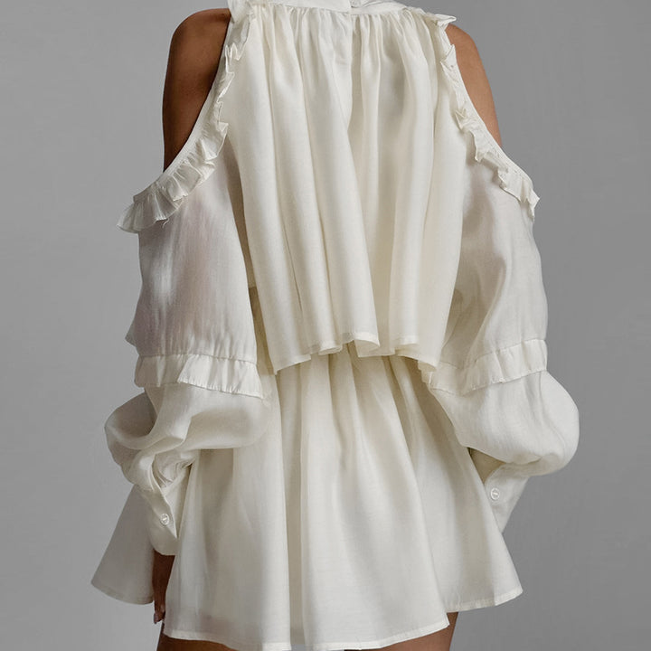 Dame luftigt kjole med flæsedesign og off-shoulder ærmer Stilla